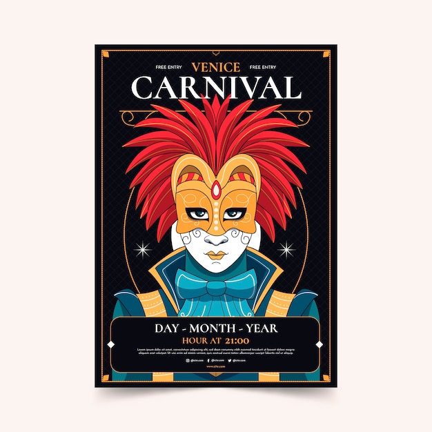 Hand drawn venice carnival vertical poster template