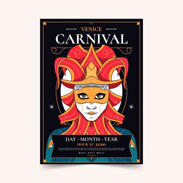 Hand drawn venice carnival vertical poster template