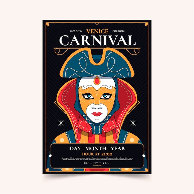 Free Vector hand drawn venice carnival vertical poster template