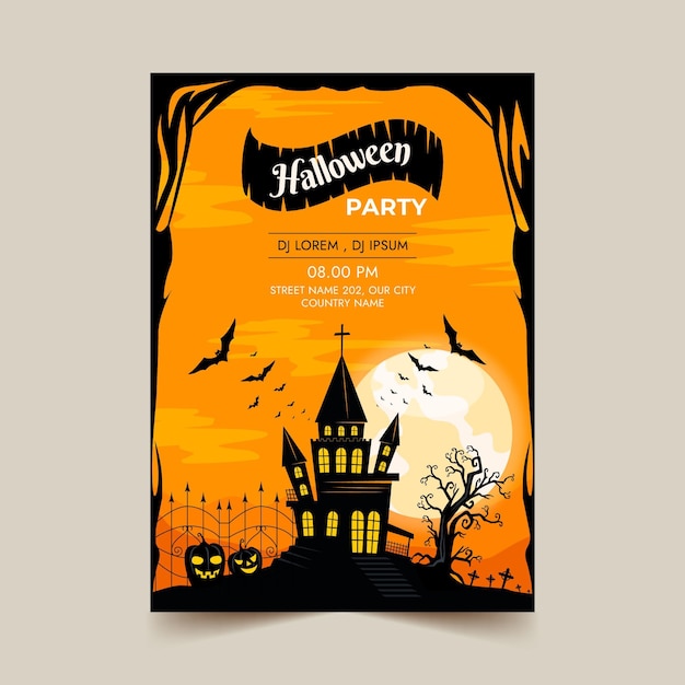 Hand drawn vertical halloween party flyer template