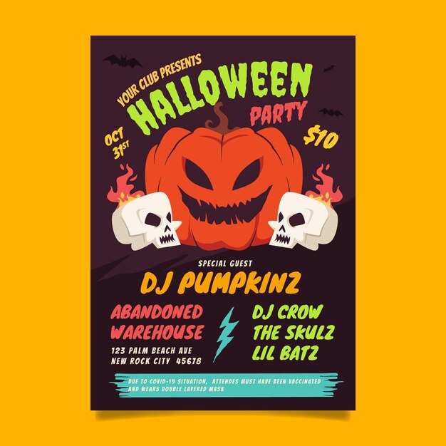 Hand drawn vertical halloween party flyer template