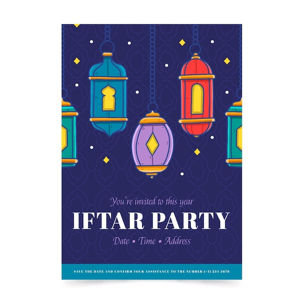 Free Vector hand drawn vertical iftar invitation template