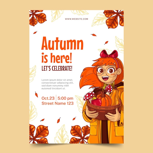 Hand drawn vertical poster template for autumn celebration