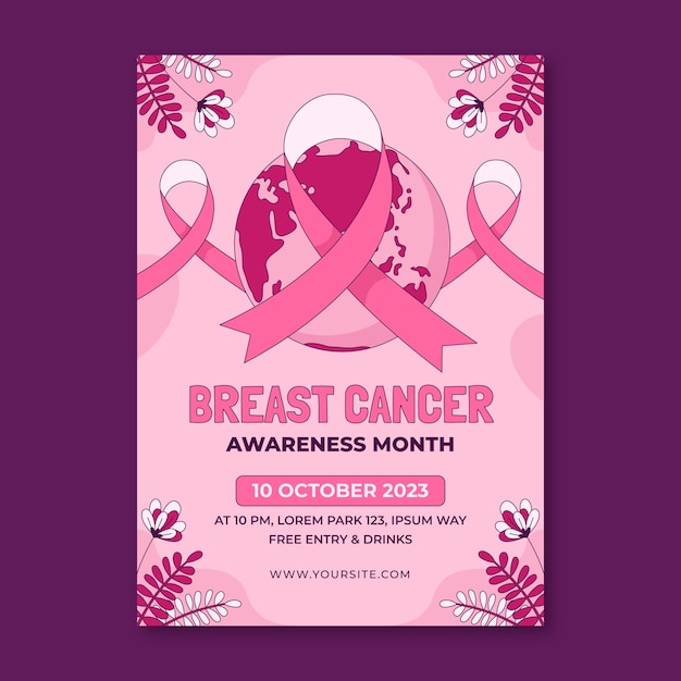 Hand drawn vertical poster template for breast cancer awareness month