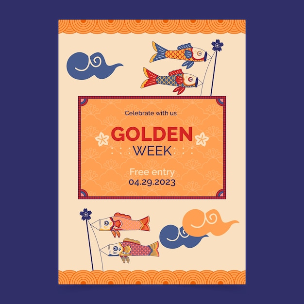 Hand drawn vertical poster template for golden week celebration