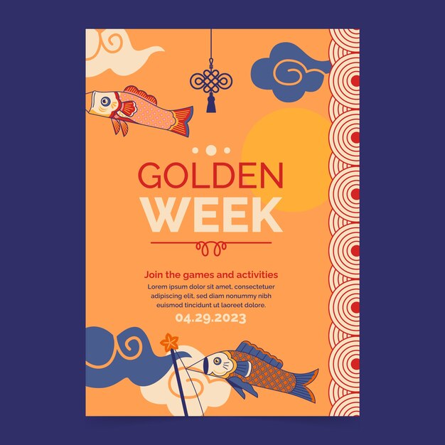 Hand drawn vertical poster template for golden week celebration