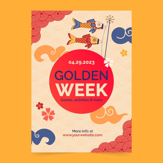 Hand drawn vertical poster template for golden week celebration