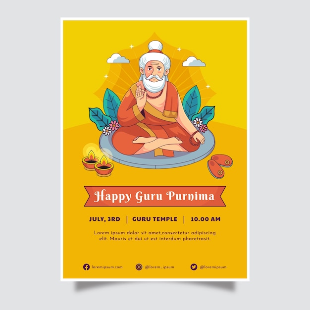 Free vector hand drawn vertical poster template for guru purnima worship