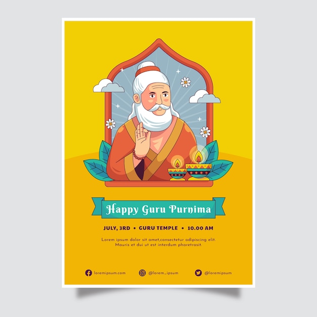 Hand drawn vertical poster template for guru purnima worship