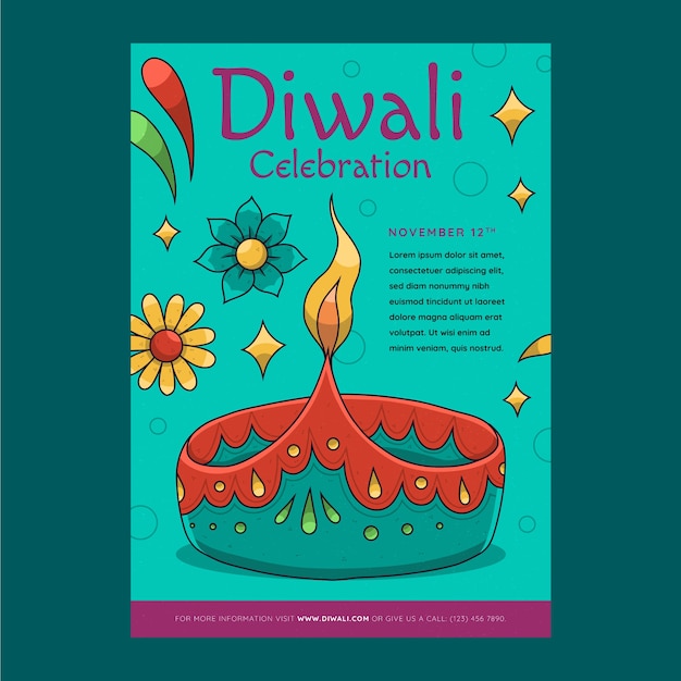 Free vector hand drawn vertical poster template for hindu diwali festival celebration