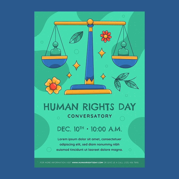 Hand drawn vertical poster template for human rights day celebration with scales