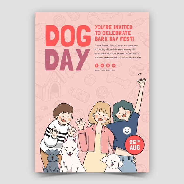 Hand drawn vertical poster template for international dog day celebration