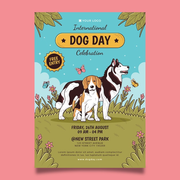 Free Vector hand drawn vertical poster template for international dog day celebration