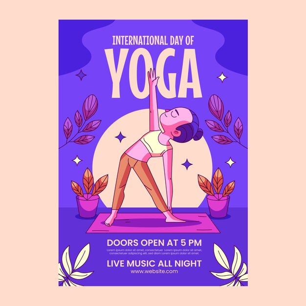 Hand drawn vertical poster template for international yoga day celebration