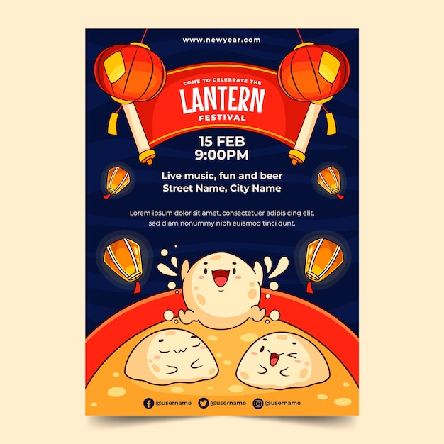 Hand drawn vertical poster template for lantern festival celebration