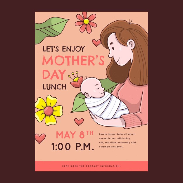 Hand drawn vertical poster template for mother's day celebration