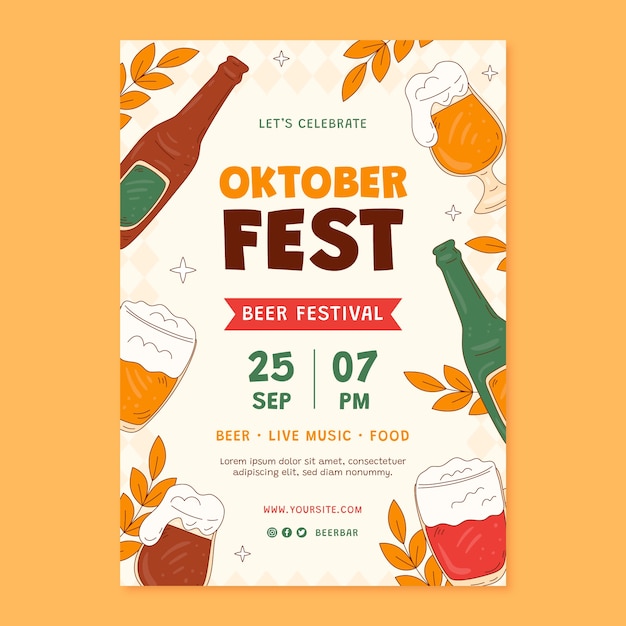 Hand drawn vertical poster template for oktoberfest beer festival celebration