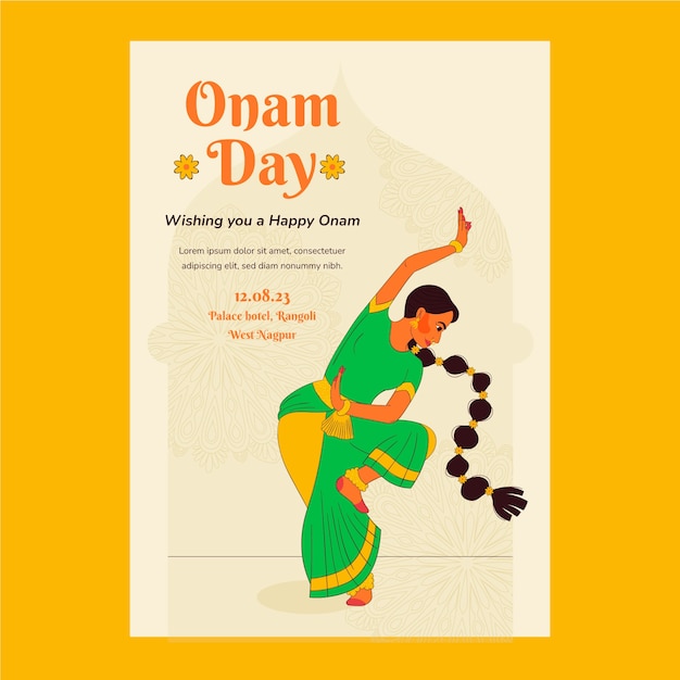 Free vector hand drawn vertical poster template for onam festival celebration