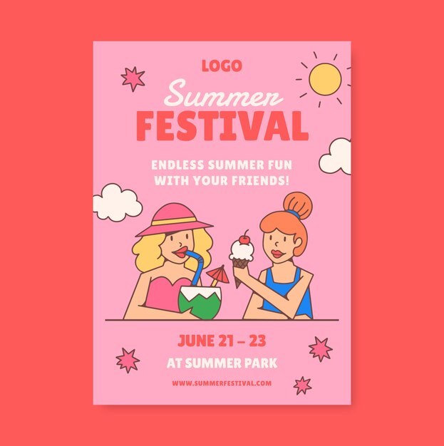 Hand drawn vertical poster template for summer festival