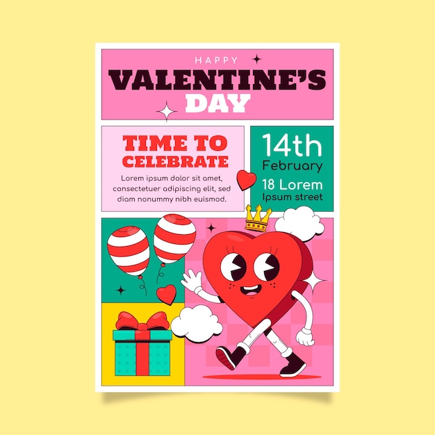 Hand drawn vertical poster template for valentines day celebration