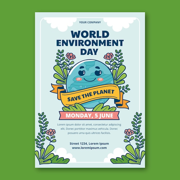 Free Vector hand drawn vertical poster template for world environment day celebration