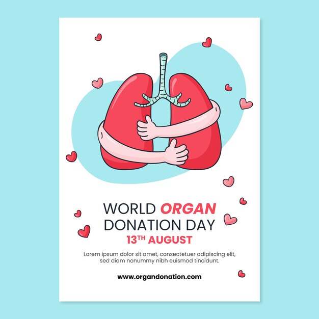 Hand drawn vertical poster template for world organ donation day