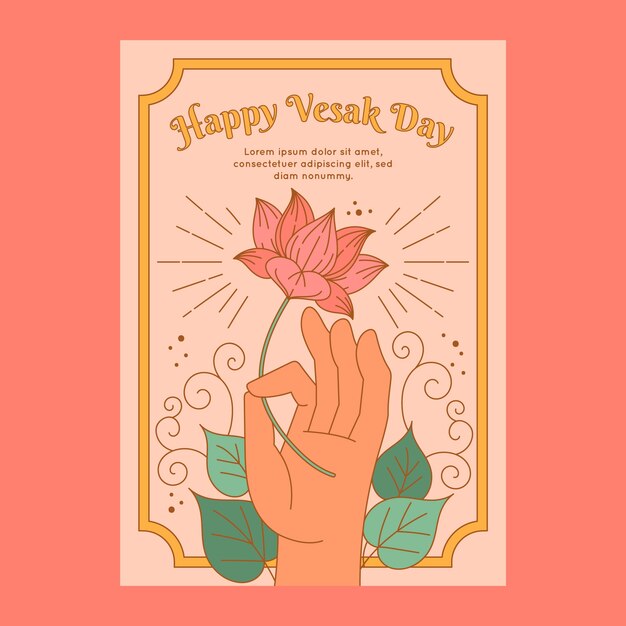 Hand drawn vesak day greeting card template