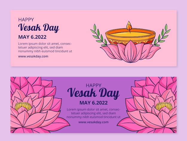 Hand drawn vesak day horizontal banners pack