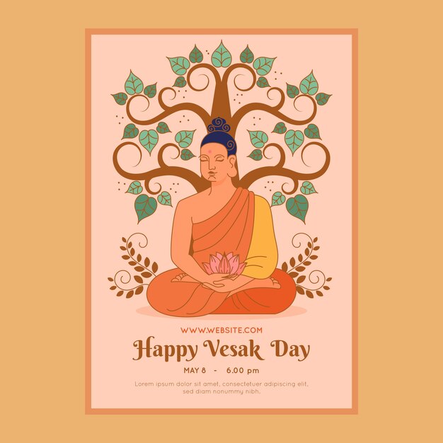 Hand drawn vesak day vertical poster template