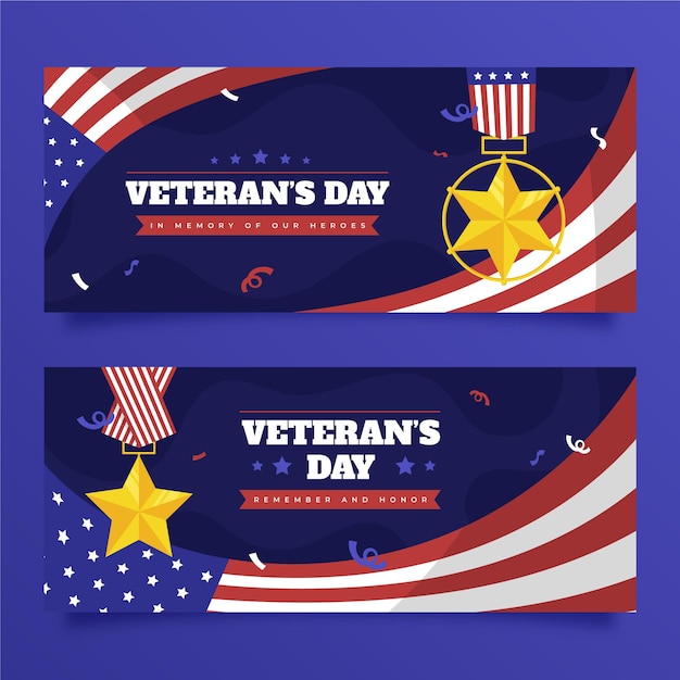 Hand drawn veteran's day horizontal banners set