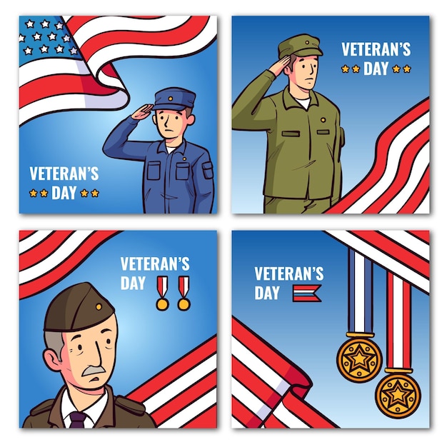 Free Vector hand drawn veteran's day instagram posts collection