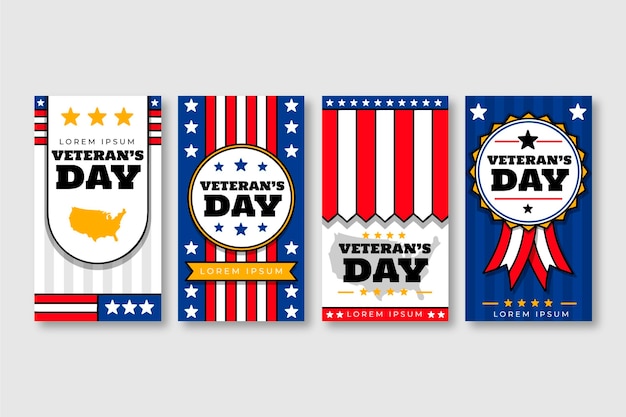 Free Vector hand drawn veteran's day instagram stories collection