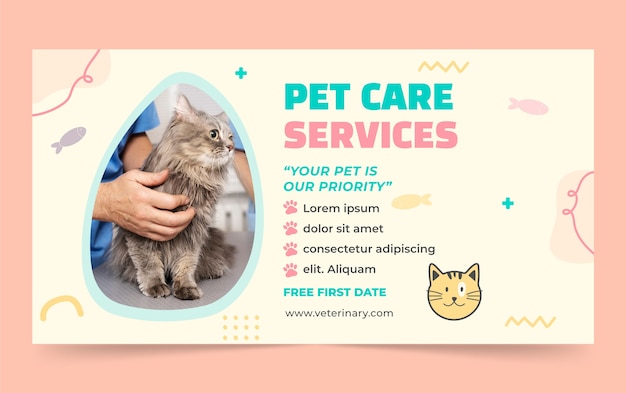 Free Vector hand drawn veterinary care facebook template