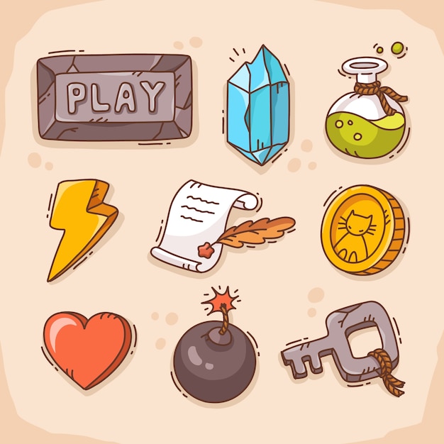 Hand drawn video game set elements