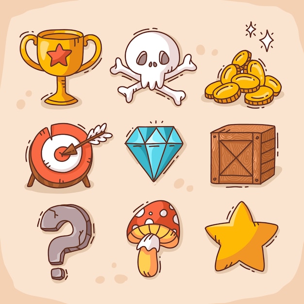 Hand drawn video game set elements