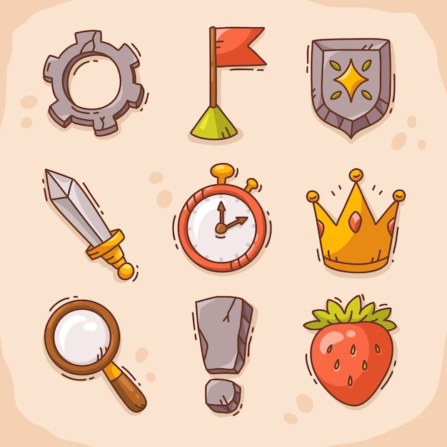 Hand drawn video game set elements