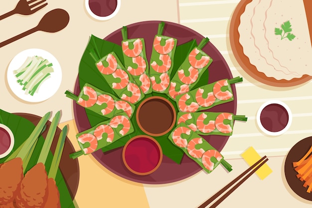 Free Vector hand drawn  vietnamese food illustration