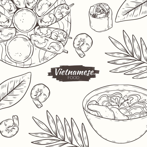 Hand drawn vietnamese food illustration