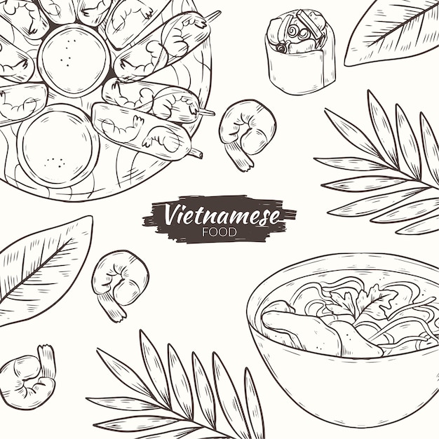 Hand drawn vietnamese food illustration