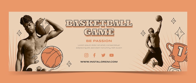 Free Vector hand drawn vintage basketball twitter header