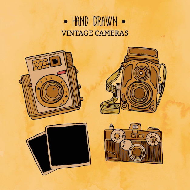 Free Vector hand drawn vintage cameras pack