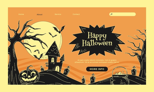 Hand drawn vintage halloween landing page template