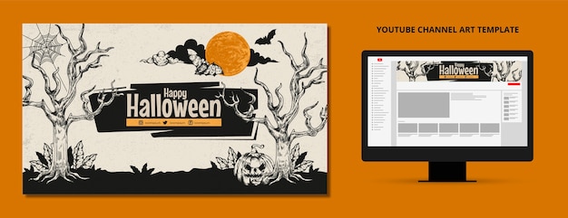 Free Vector hand drawn vintage halloween youtube channel art