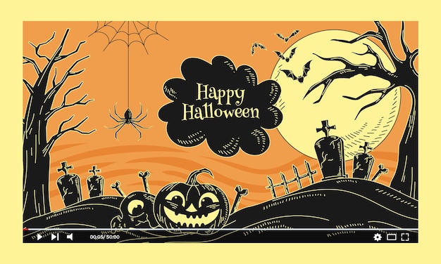 Free Vector hand drawn vintage halloween youtube thumbnail