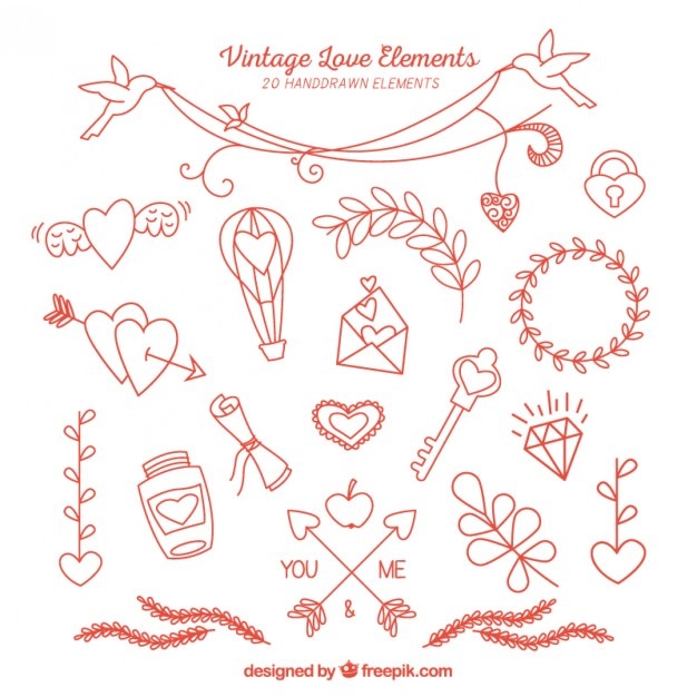 Free vector hand drawn vintage love elements