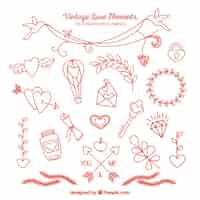 Free vector hand drawn vintage love elements