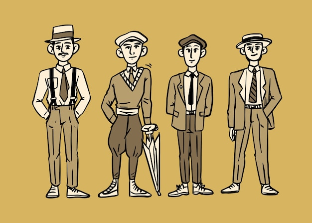 Free vector hand drawn vintage people collection