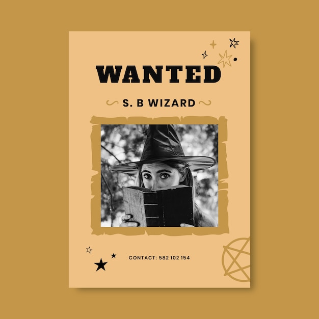 Free vector hand-drawn vintage s.b. wizard wanted poster