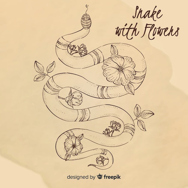 Free Vector hand drawn vintage snake with flowers background