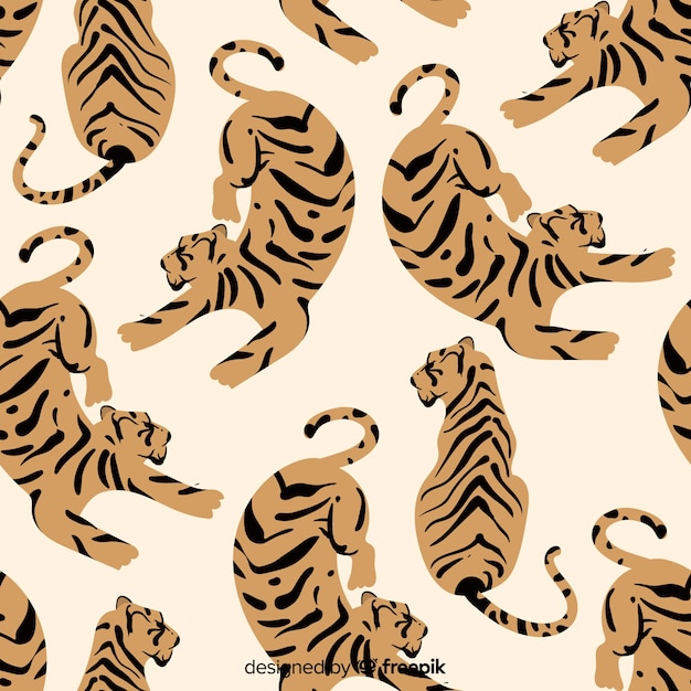 Free Vector hand drawn vintage tiger pattern